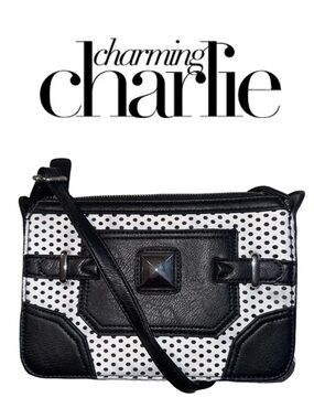 CHARMING CHARLIE Faux Leather Crossbody Purse Black White Perforated Bag Handbag